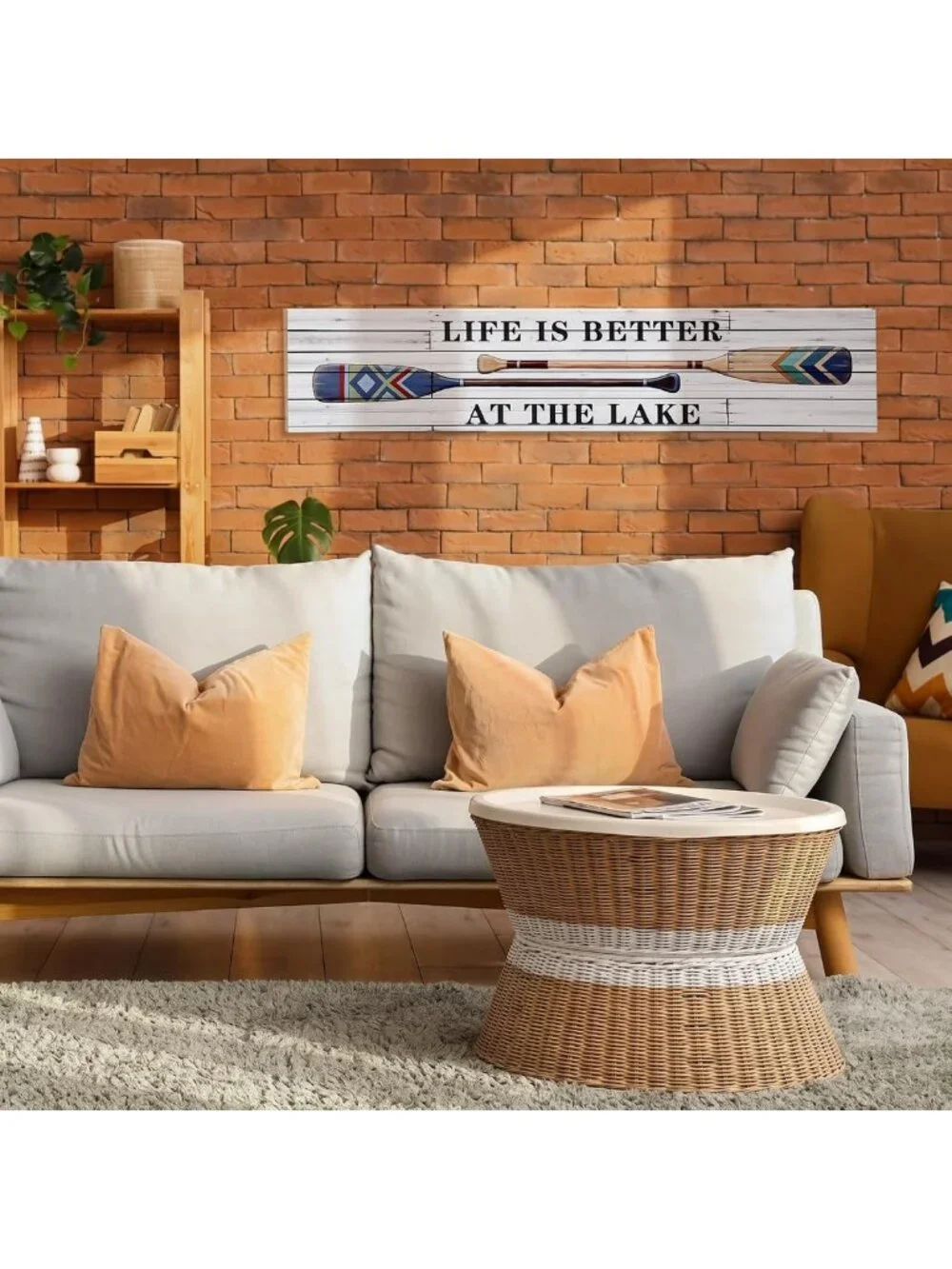 Rustic Lake Life Decor Sign - 36” Pine Wood Wall Art for Porch, Entryway & Home
